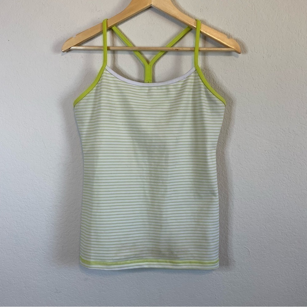 Lululemon Power Y Tank Lime Green Stripe Size 10